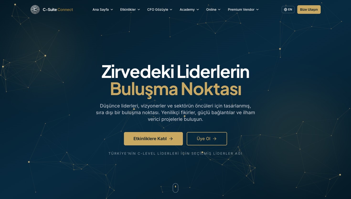 C-Suite Connect ürün ana sayfası, yöneticilere yönelik ağ platformu